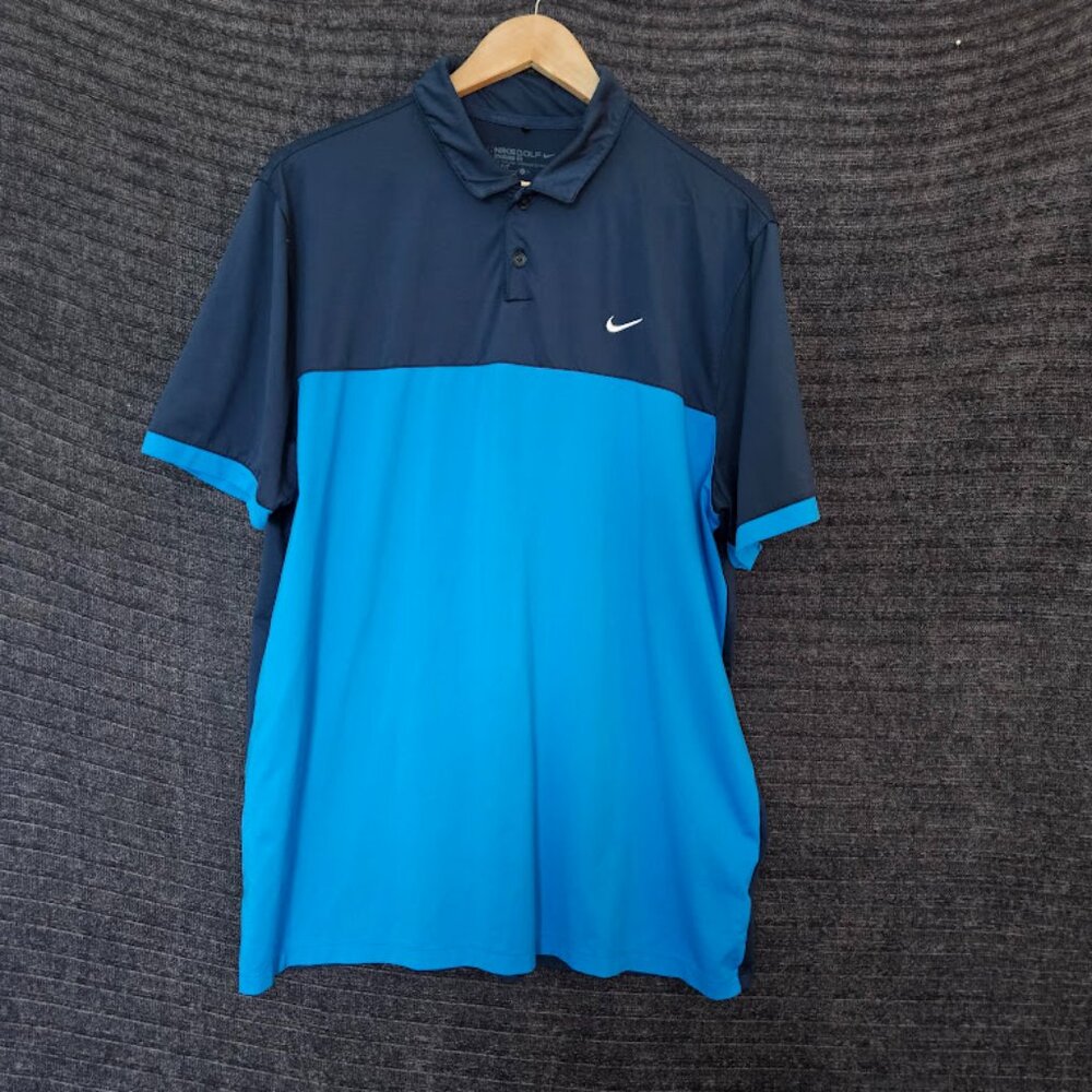 Nike Golf Dri Fit Mens Large Blue Short Sleeve Polo Golf Shirt Standard Fit